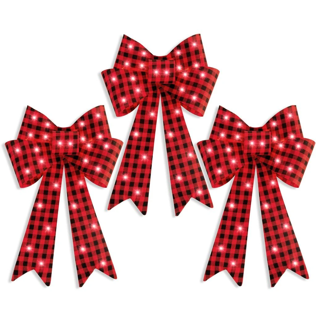 Best Choice Products Set of 3 Pre-Lit Christmas Bows, Indoor/Outdoor LED Holiday Décor w/ 8 Light Functions 1