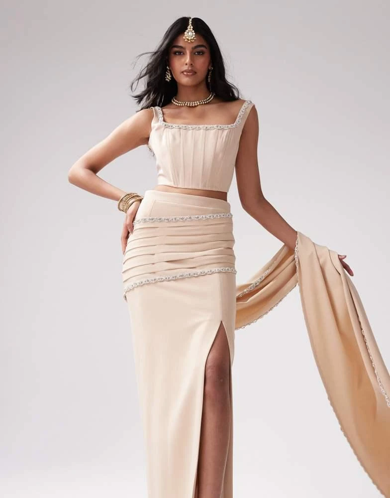 Kanya London Kanya London jewel trimmed corset top co-ord in gold 5