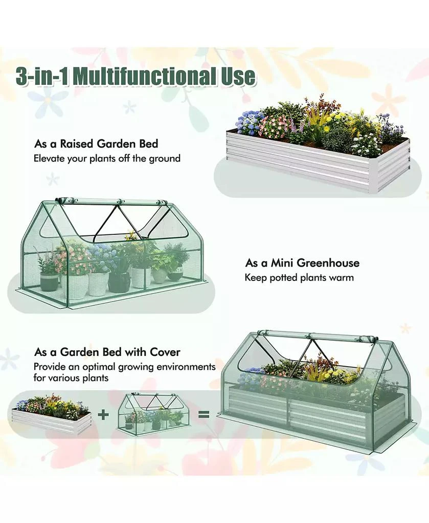 Gymax 71

 x 35.5

 x 36

 Galvanized Steel Raised Garden Bed Metal Planter Box Kit w/ Mini Greenhouse Cover 4