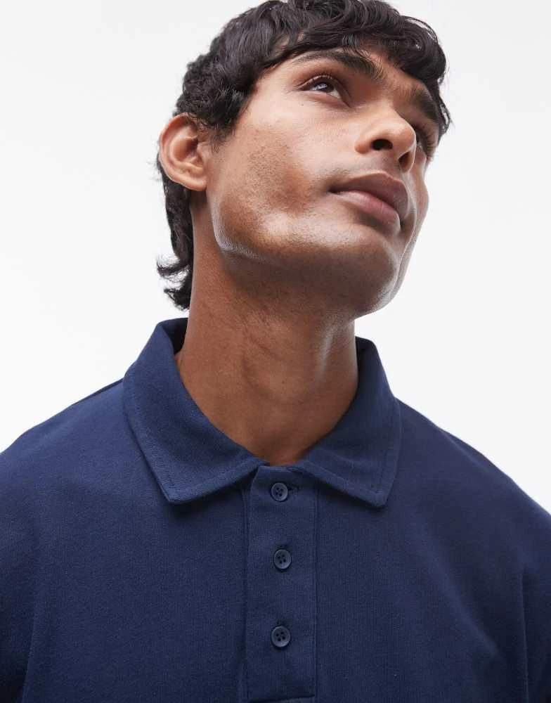 Topman Topman long sleeve polo in washed navy 3