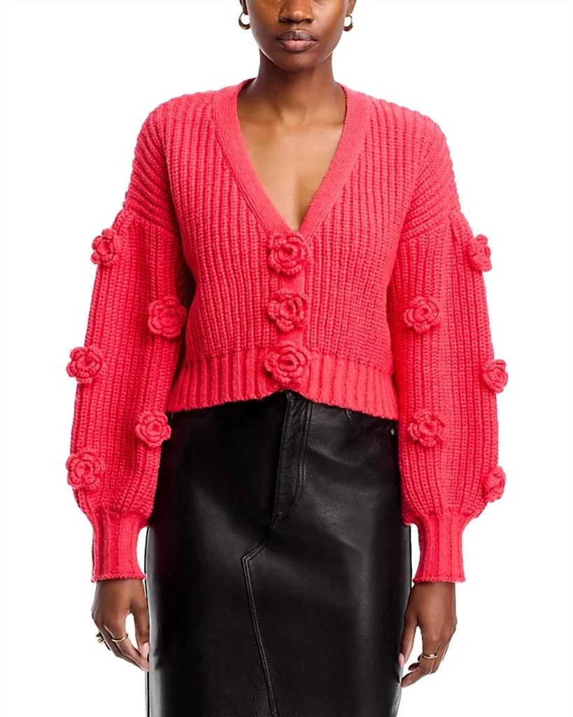 Stellah Flower Applique Cardigan In Coral