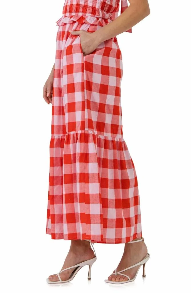 English Factory Gingham Midi Skirt In Pink/red 2