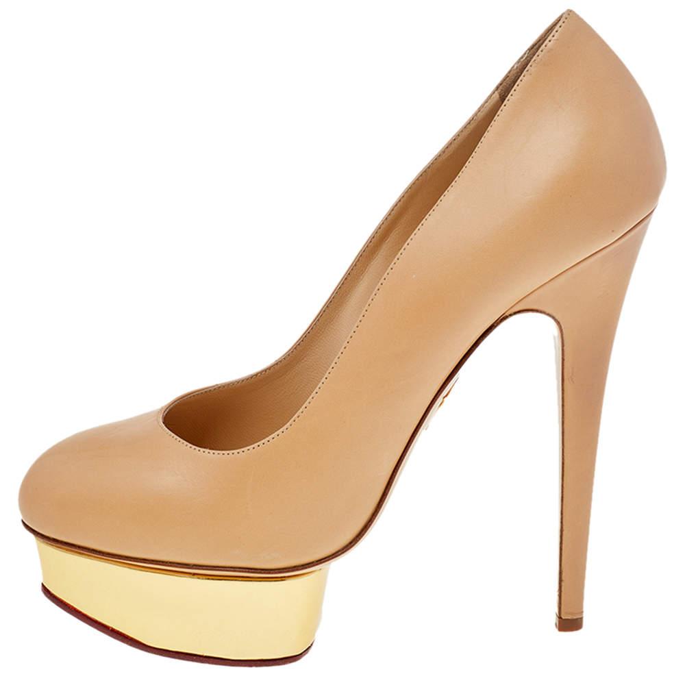 Charlotte Olympia Charlotte Olympia Beige Leather Dolly Platform Pumps Size 40