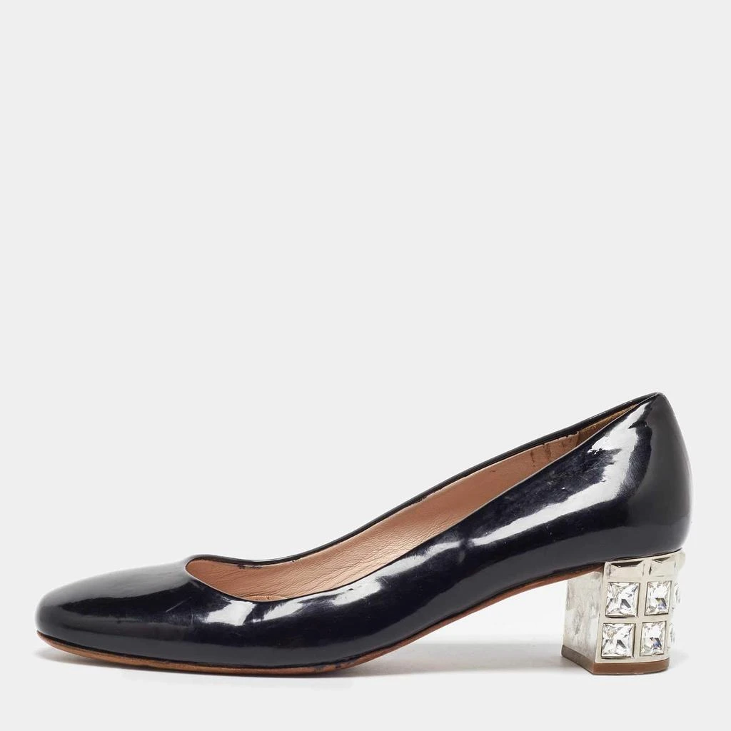 Miu Miu Miu Miu Black Patent Leather Crystal Embellished Block Heel Pumps Size 37 1