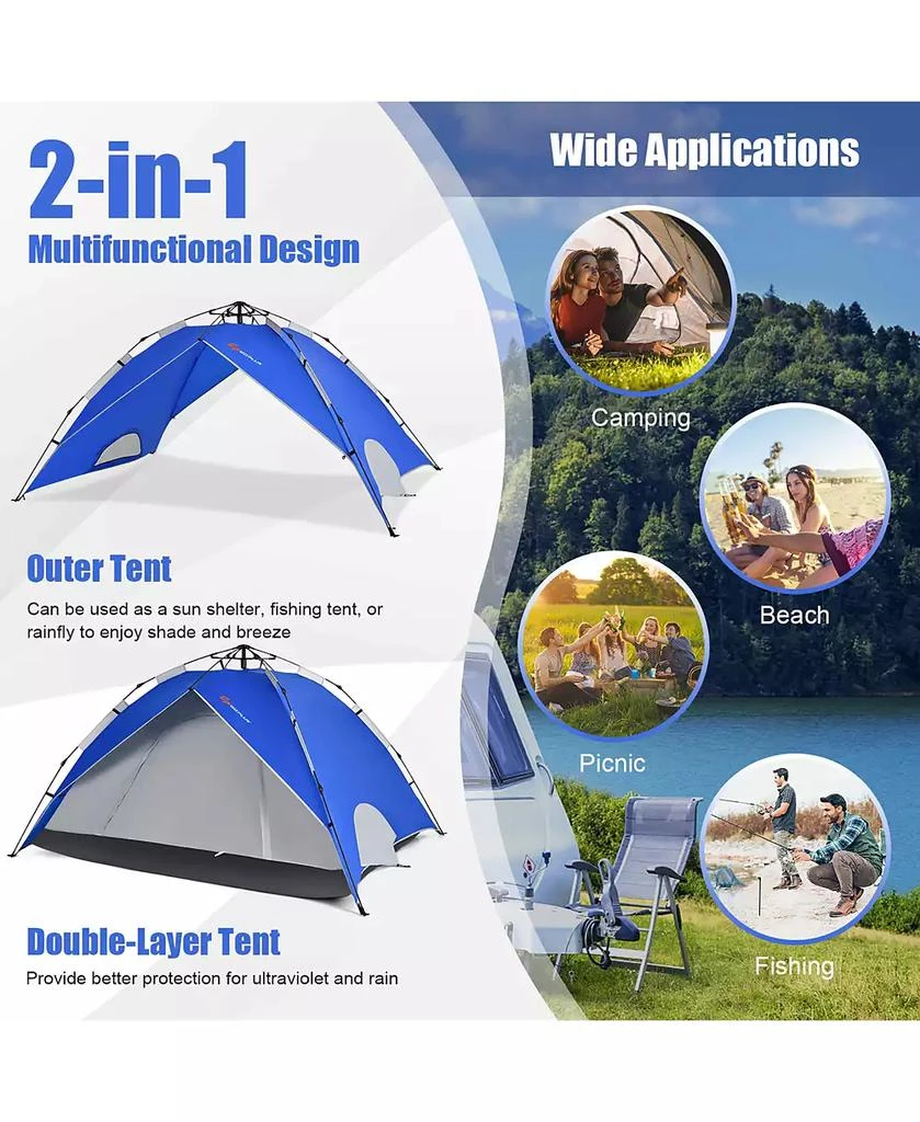 Costway 4 Person Instant Pop-up Camping Tent 2-in-1 Double-Layer Waterproof Tent 9