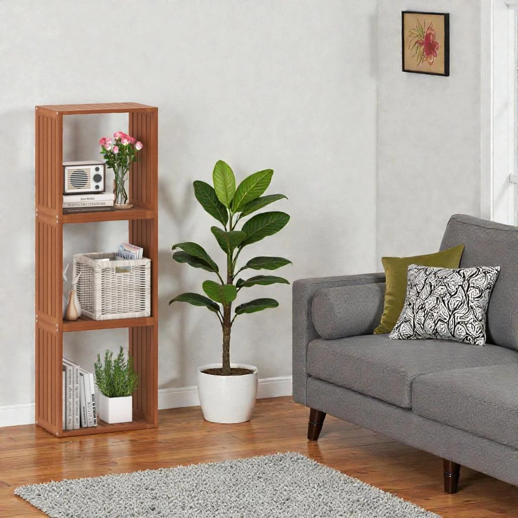 Hivvago Natural Wood 3-Cube Bookcase with Airy Slatted Design