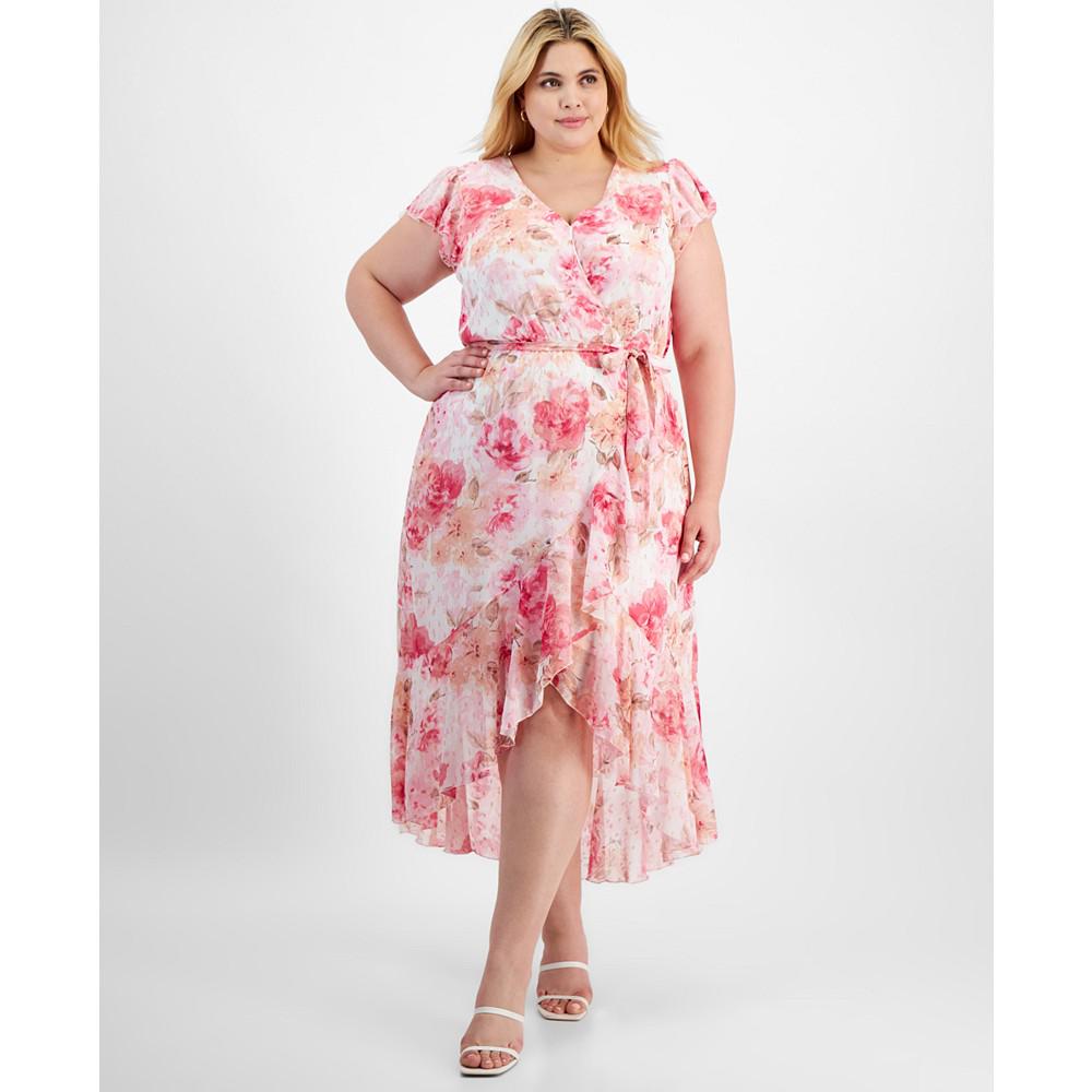 City Studios Plus Size Floral-Print Wrap Dress