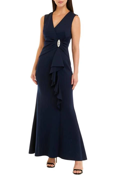 Jessica Howard Howard Womens Sleeveless V Neck Solid Scuba Gown 1