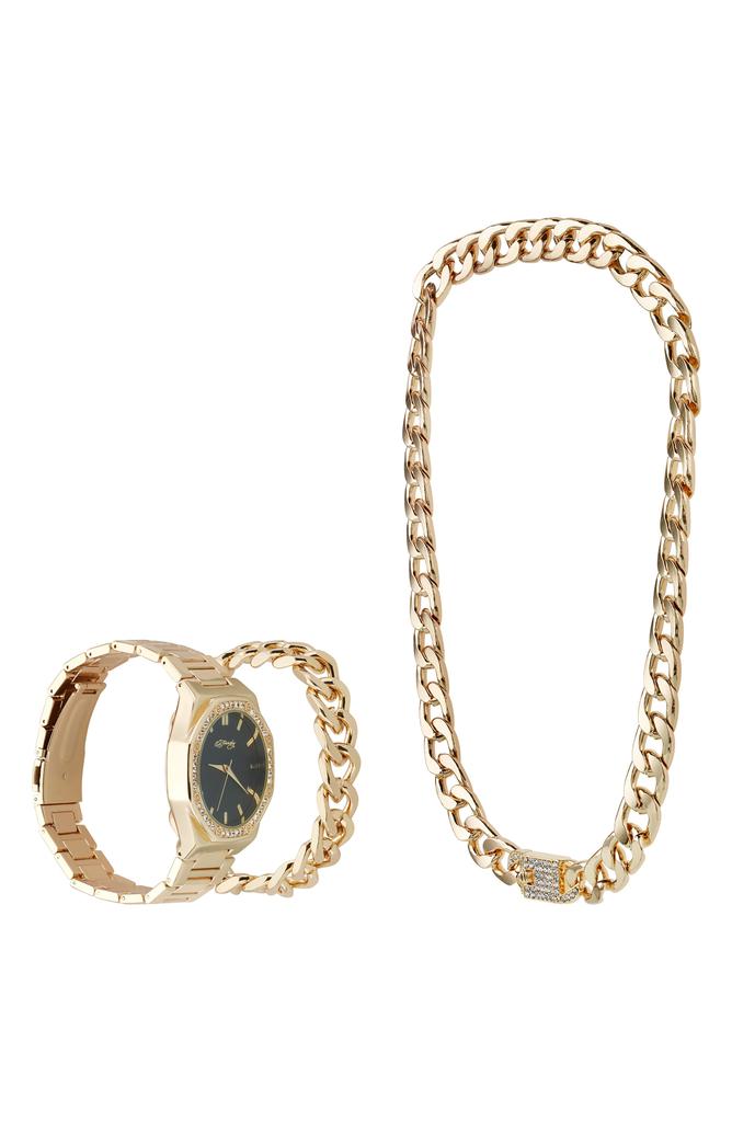 I TOUCH Crystal Pavé Quartz Bracelet Watch, Rolo Chain Bracelet & Necklace Set