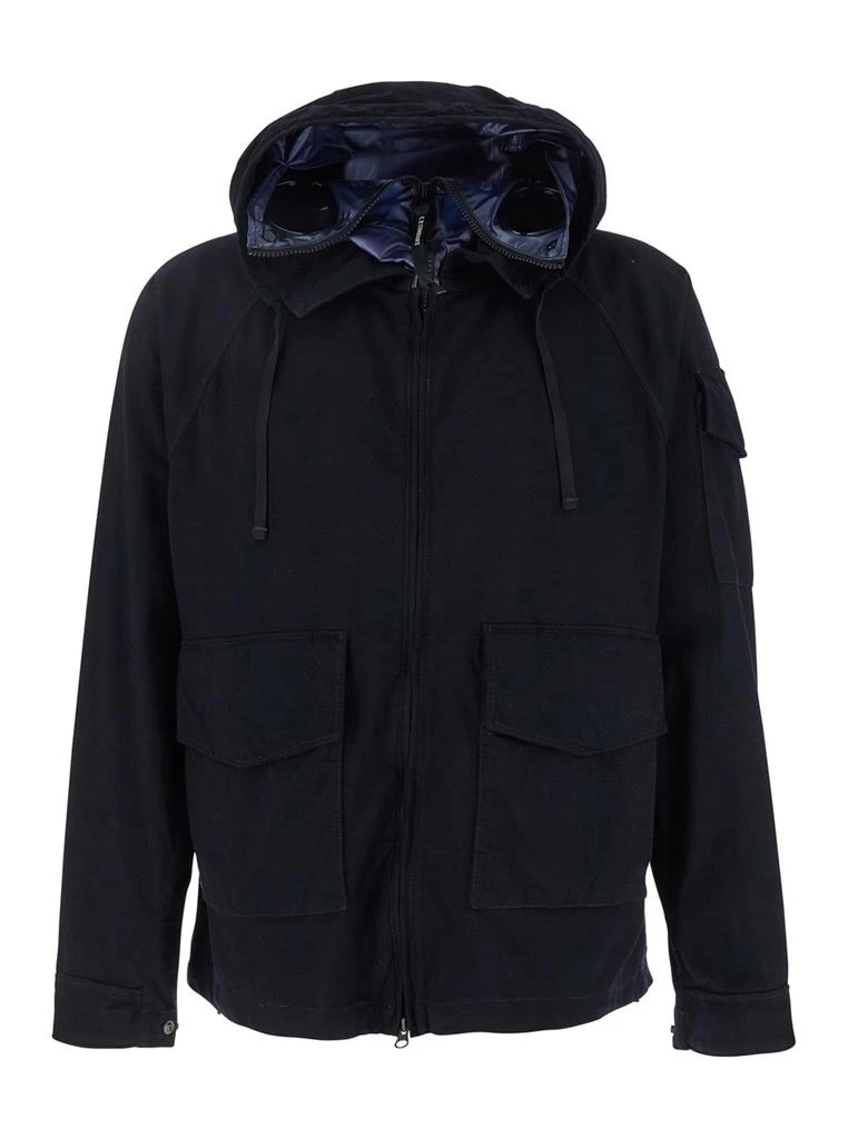 C.P. Company Blue Jacket With Explorer Hood And Adjustable Drawstring Waist In Tech Fabric Man 1