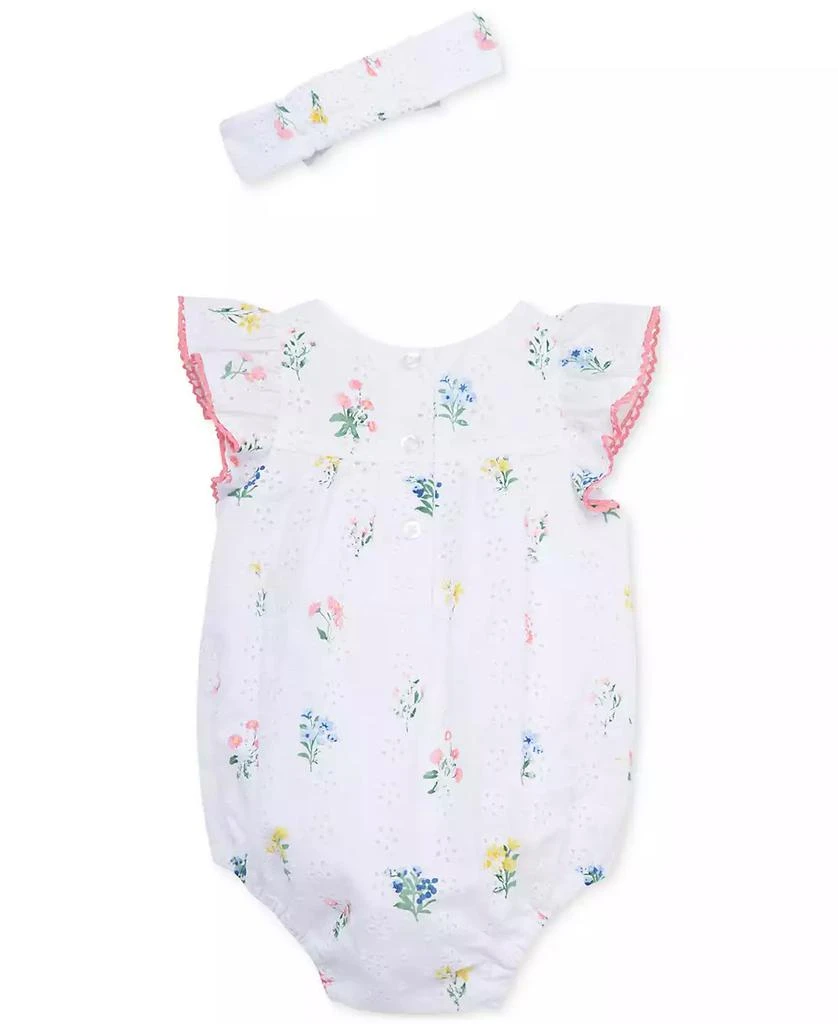 Little Me Baby Girls Cotton Eyelet Floral Bubble Romper & Headband, 2 Piece Set 2