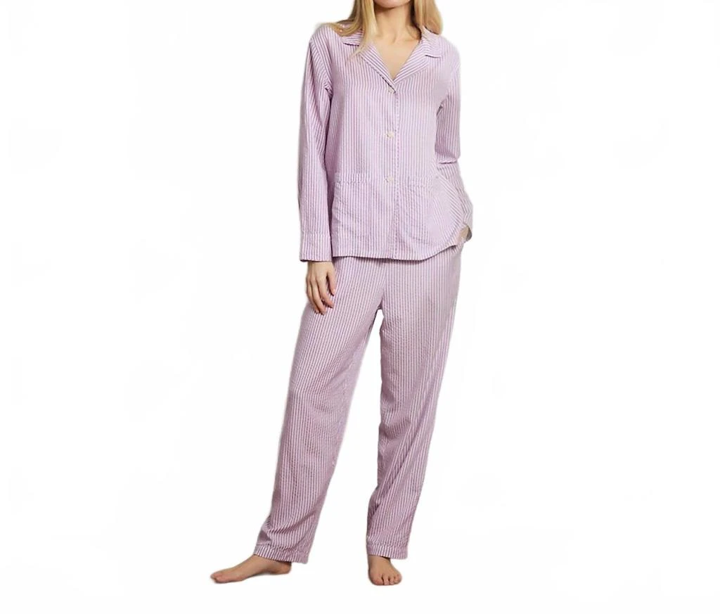 The Sleep Code Ticking Stripe Long Pj Set In Berry