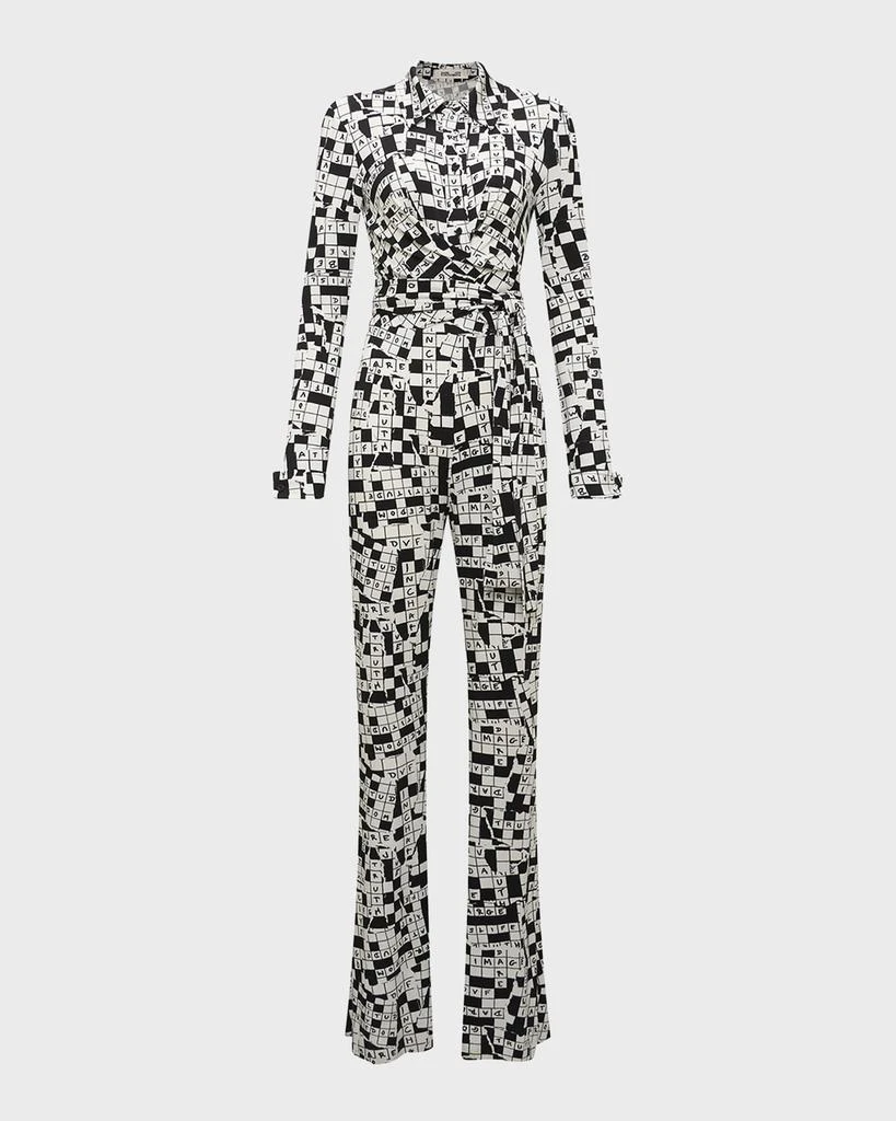 Diane von Furstenberg Michelle Crossword-Print Jersey Jumpsuit 1