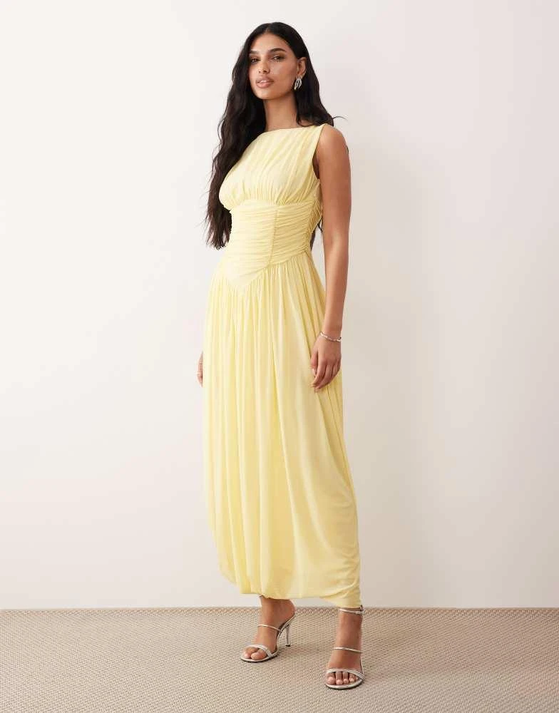 ASOS Design slash neck asymmetric bubble hem dress in lemon-Yellow ASOS Design slash neck asymmetric bubble hem dress in lemon-Yellow