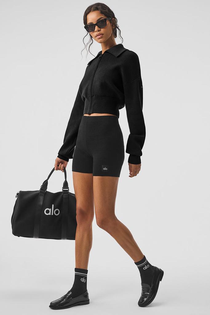 Alo Scholar Knit Cropped Full Zip Jacket - Black - Jackets - Free