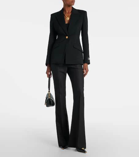Versace Embellished pinestripe wool flared pants 2