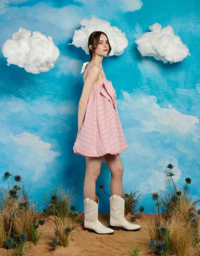 Sister Jane Sister Jane textured bow puffball mini dress in pink 2