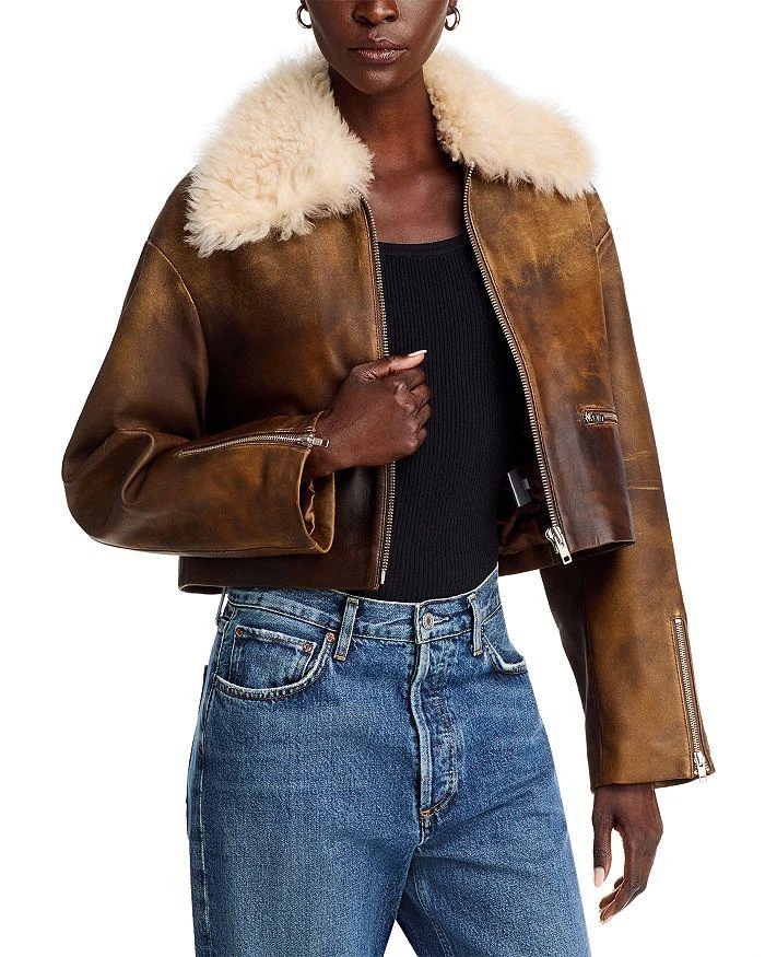 Re/Done Distressed Leather & Shearling Aviator Jacket 1