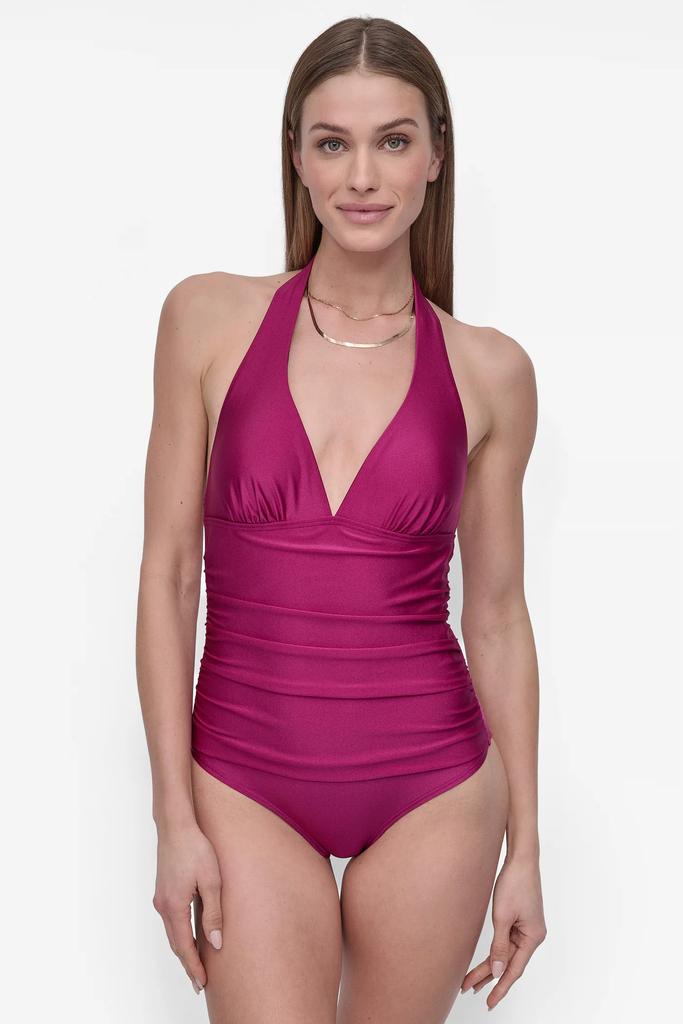 DKNY SHIRRED HALTER ONE PIECE