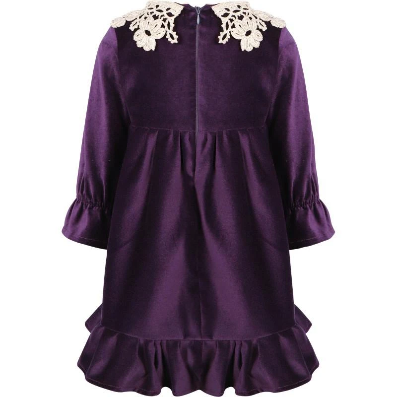Gaia & Nina Purple long sleeved dress with white eyelet lace collar 2