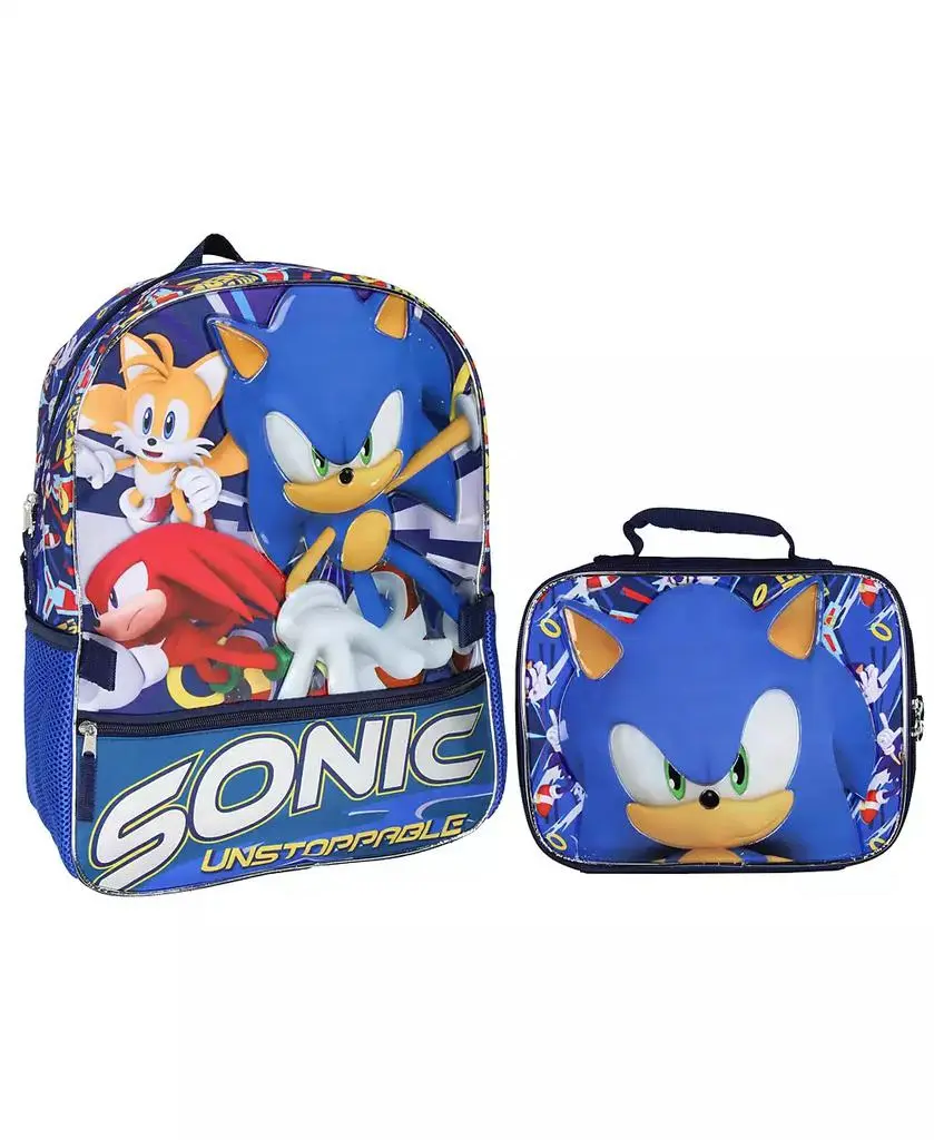 Sonic The Hedgehog Tails And Knuckles Kids School Travel Backpack 2 Piece Set With Detachable Lunch Box