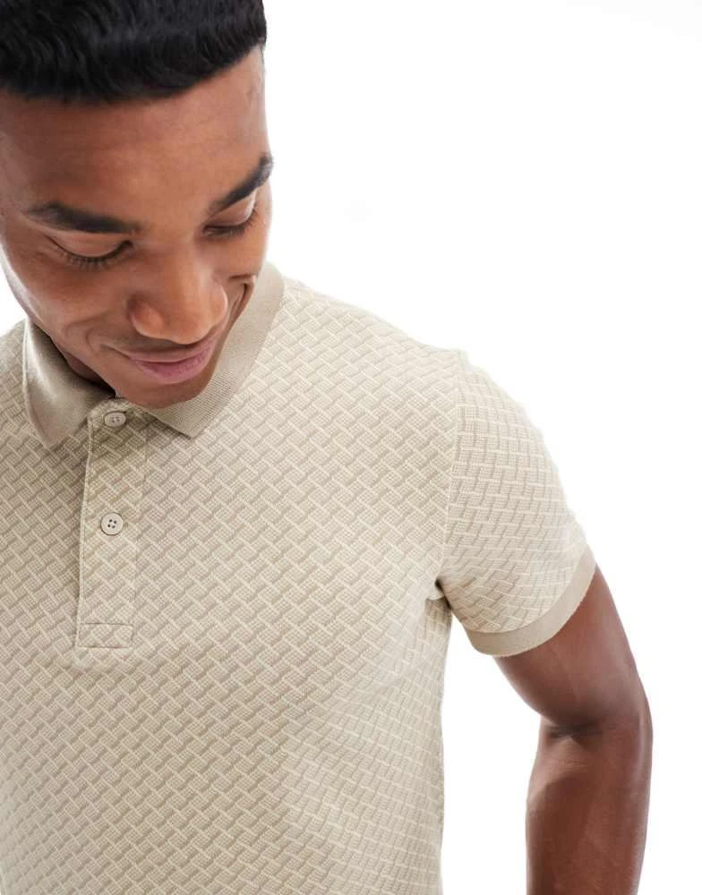 HOLLISTER Hollister icon logo geometric print pique polo in tan 3
