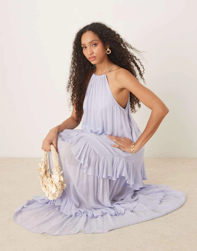 ASOS ASOS DESIGN halter tiered ruffle maxi dress in blue 1