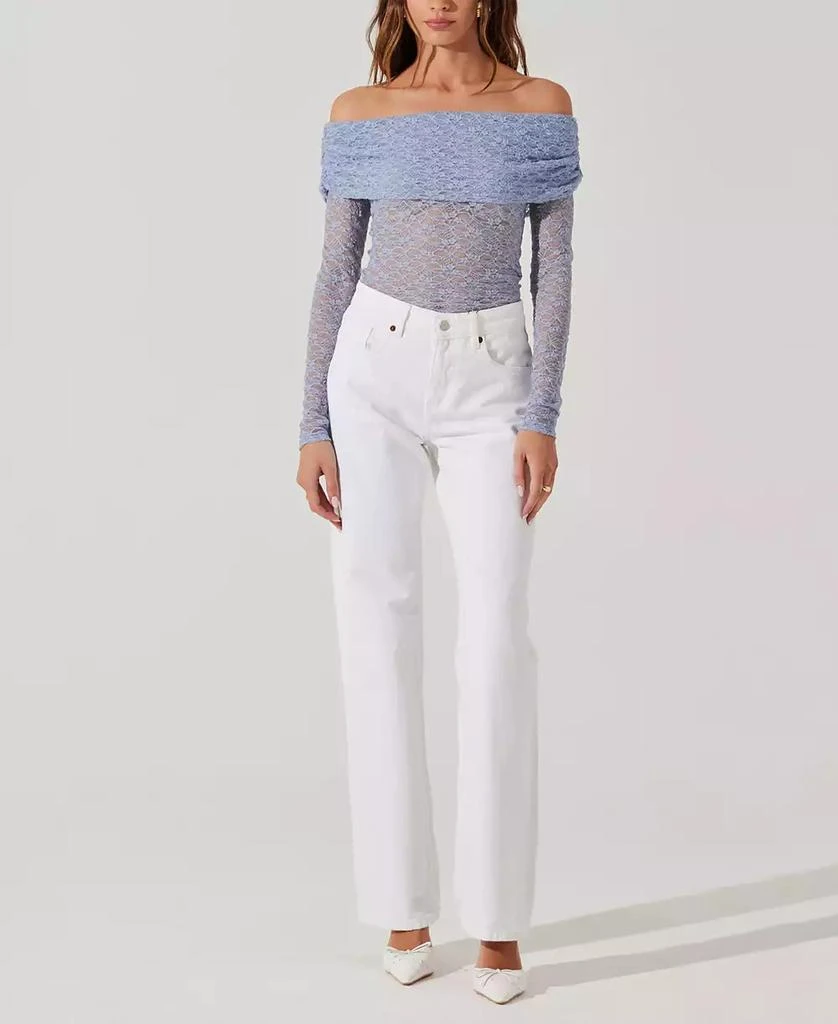 ASTR Women's Sheer Lace Diamante Off-The-Shoulder Top 6