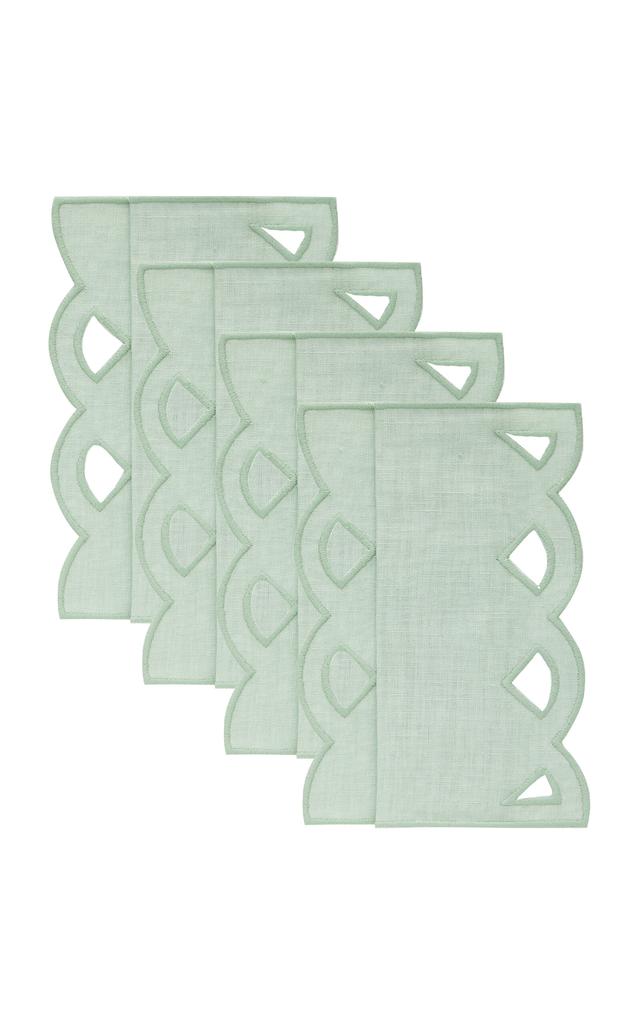 MoDA Moda Domus - Set-of-Four Handcrafted Linen Cocktail Napkins  - Green - Moda Operandi
