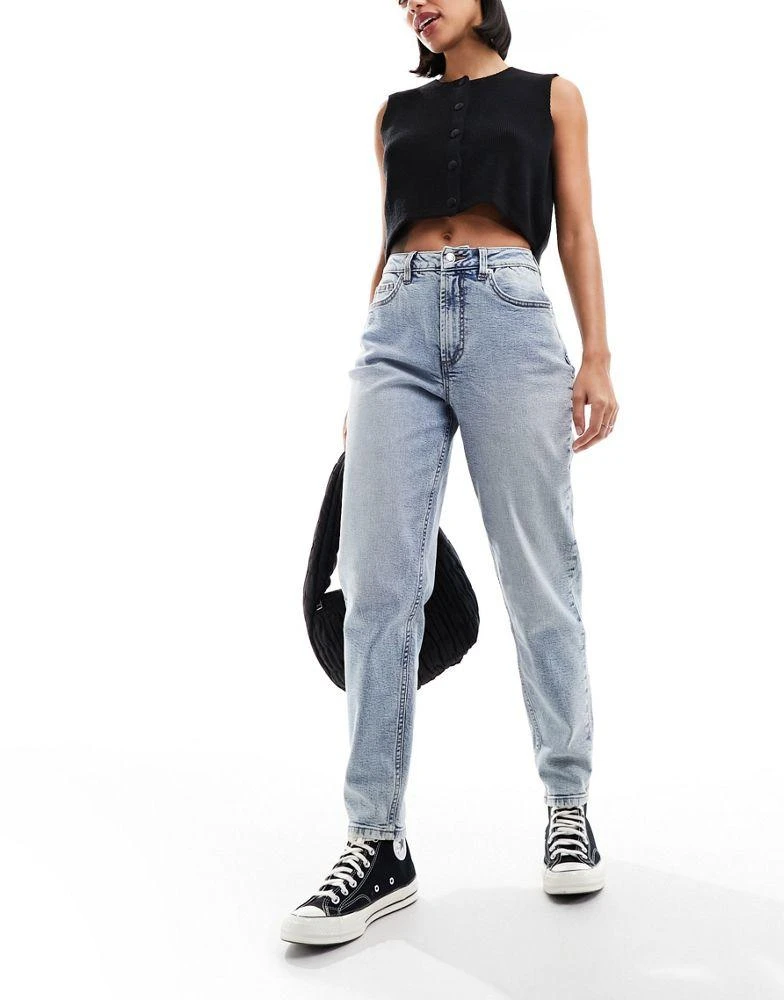 Shop Miss Selfridge mom high waist jean in light acid wash blue on