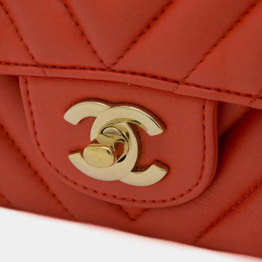 Chanel Chanel Red Lambskin Leather Chevron Chain Shoulder Bag 3