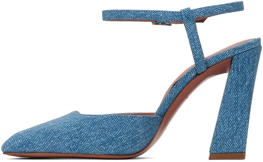 Amina Muaddi Blue Suede Printed Denim Heels 3