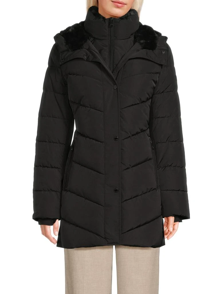 Calvin Klein Faux Fur-Trim Quilted Long Puffer Coat