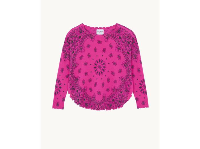 Kujten Pull Mela Bandana Bico Pull Cachemire Col Rond Imprimé, 2 fils