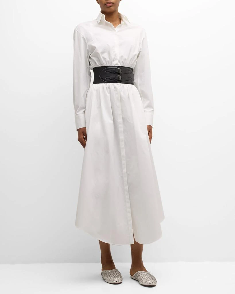 ALAIA Maxi Button-Front Shirtdress with Leather Belt 3