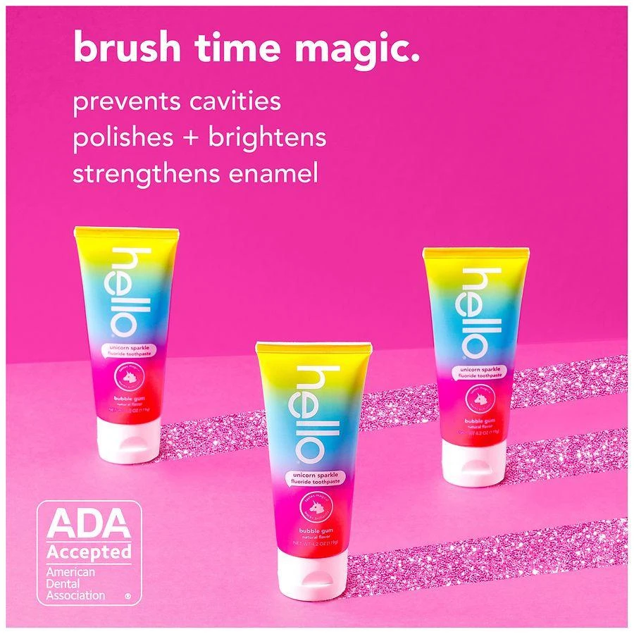 Hello Unicorn Sparkle Kids Toothpaste with Fluoride Bubble Gum, Tube 5