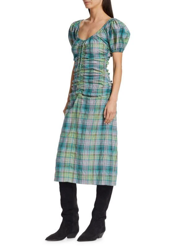 Ganni Plaid Puff Sleeve Midi Dress 3