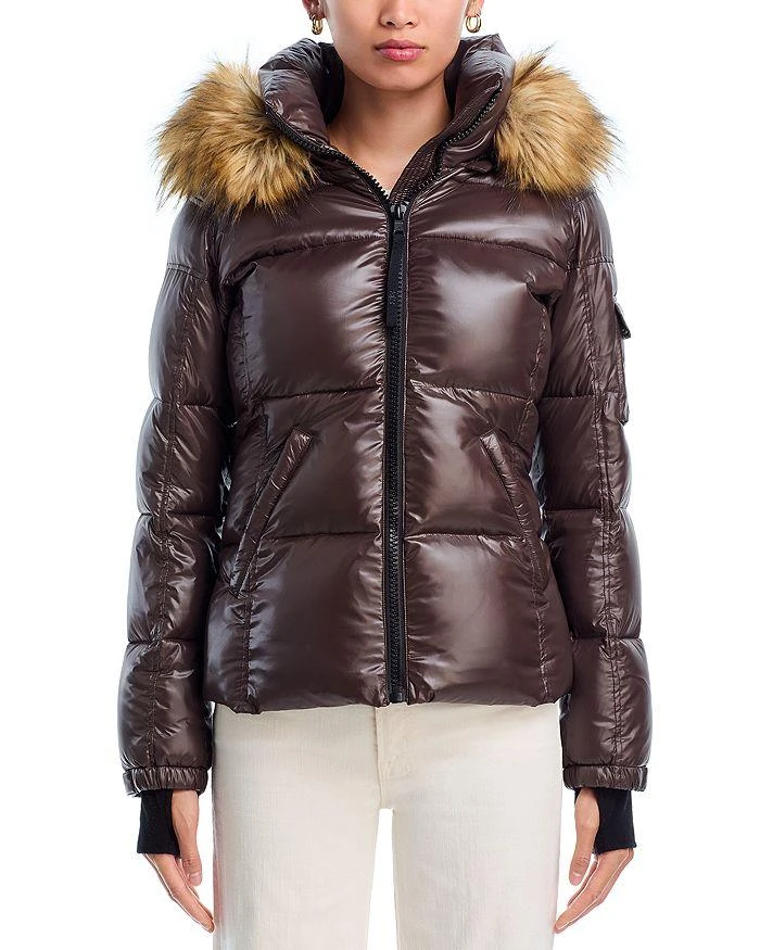 AQUA Gloss Puffer Jacket with Faux Fur Trimmed Hood - Exclusive 3
