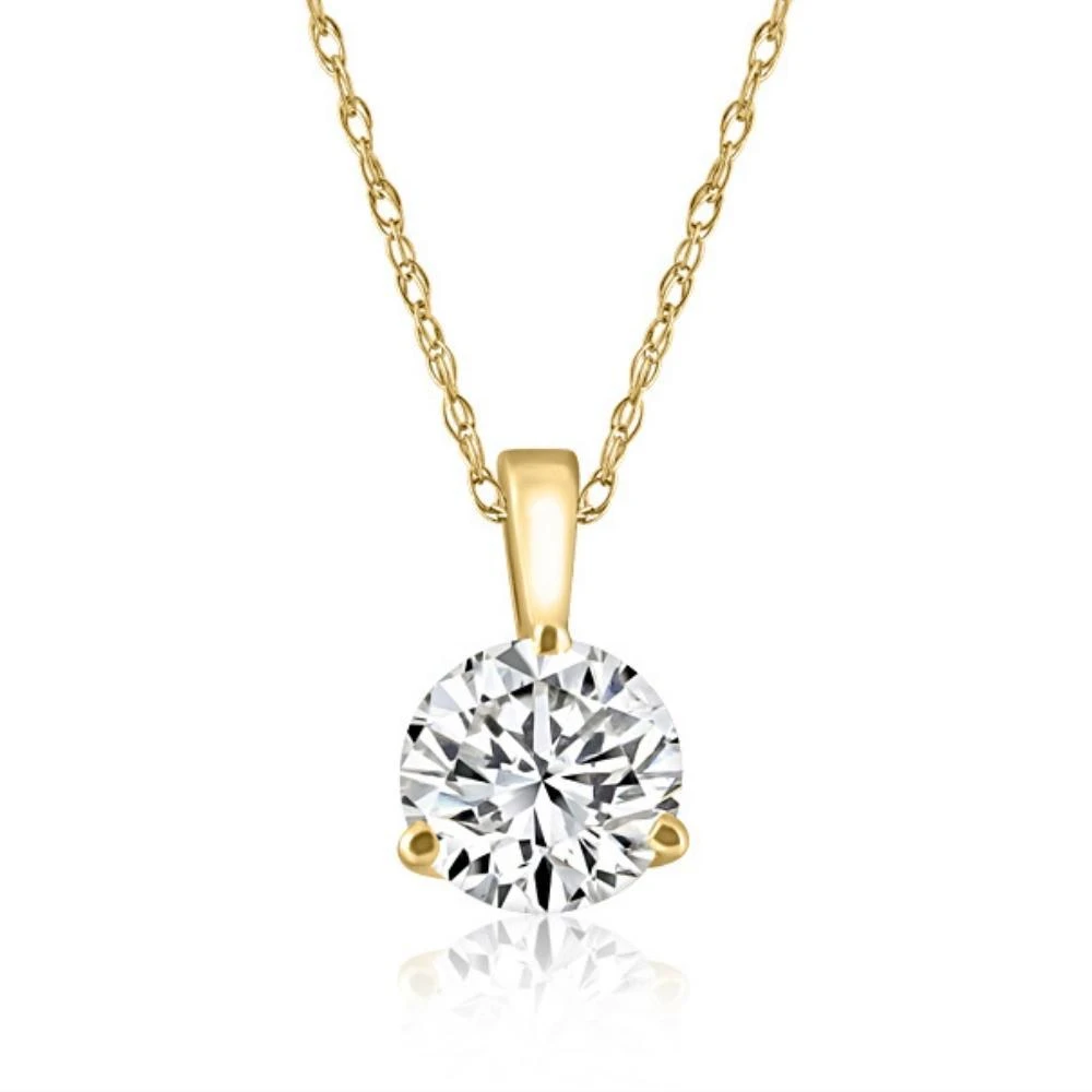 Pompeii3 VS 1Ct Round Moissanite 3-Prong Martini Solitaire Pendant 14k Yellow Gold