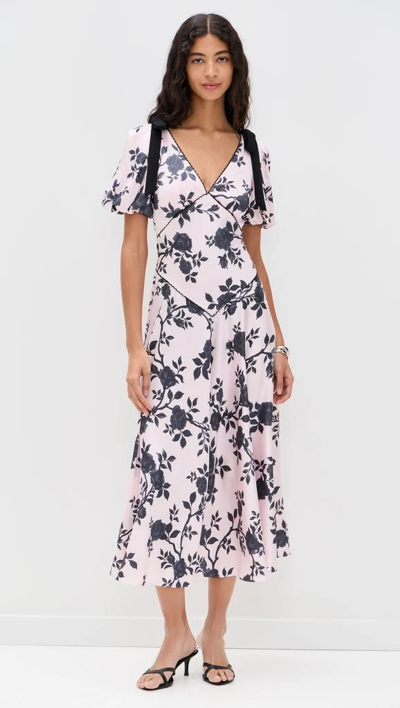 Self Portrait Pink Satin Floral Midi Dress 6