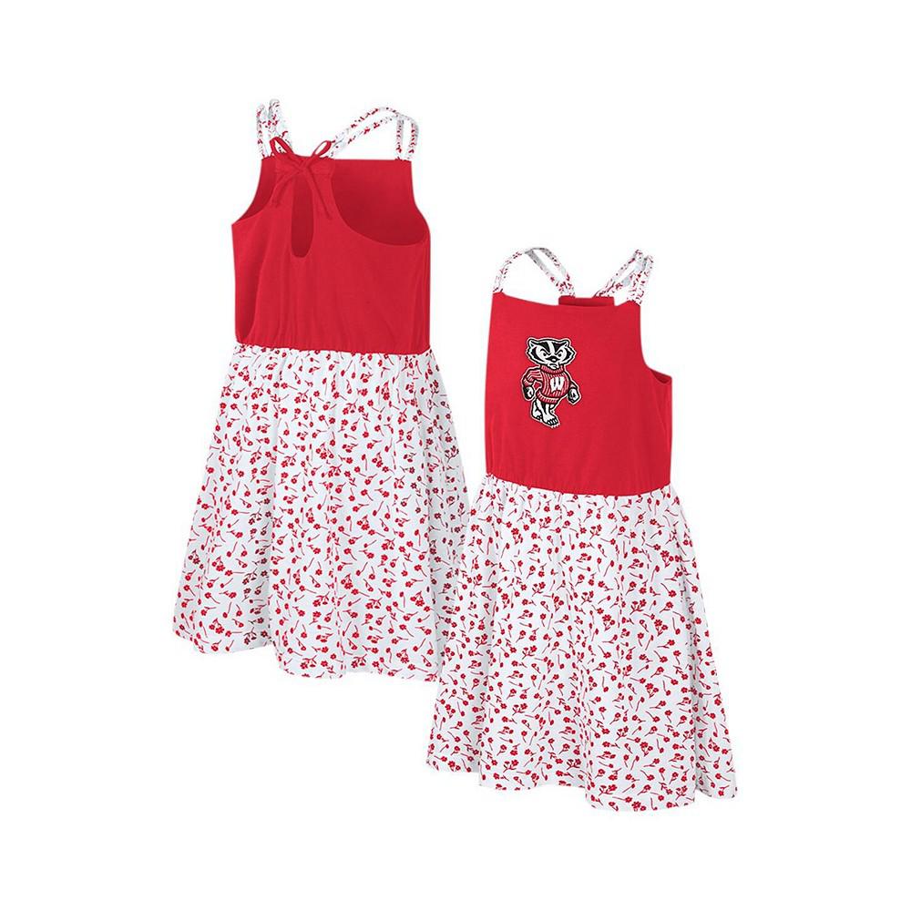 Colosseum Big Girls Red, White Wisconsin Badgers Robin Floral Dress