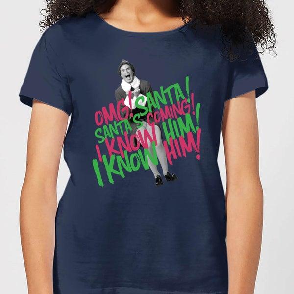 Elf Elf Santa! I Know Him! Women
s Christmas T-Shirt - Navy