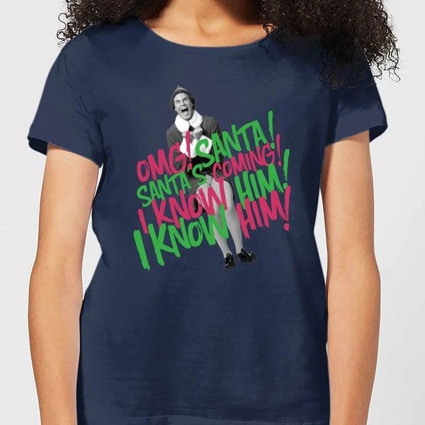 Elf Elf Santa! I Know Him! Women
s Christmas T-Shirt - Navy 1