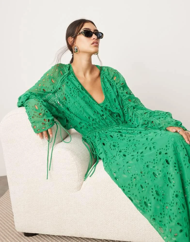 ASOS ASOS EDITION broderie extreme gathered waist maxi dress in green 2