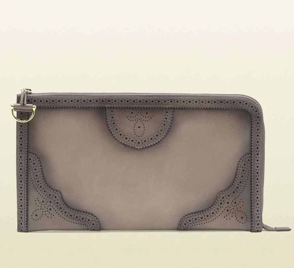 Gucci GUCCI Women's Duilio Brogue Zip Around Leather Clutch Bag 1