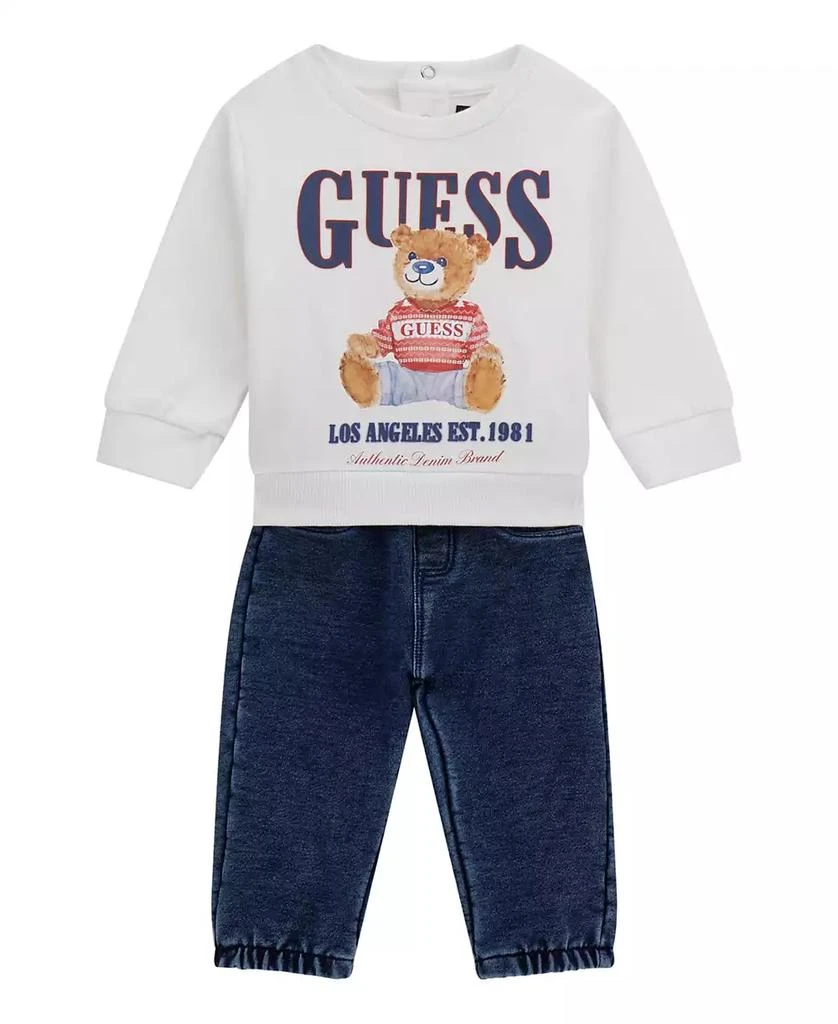 GUESS Baby Boys 2-Piece Active Top and Knit Denim Pant Set 1