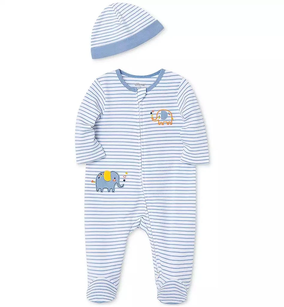 Little Me Baby Boys Elephant Coverall with Hat, 2 Piece Set 4