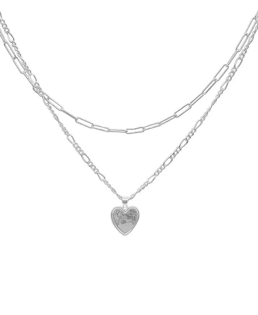 ADORNIA Silver Paper Clip and Figaro Heart Chain Set 1