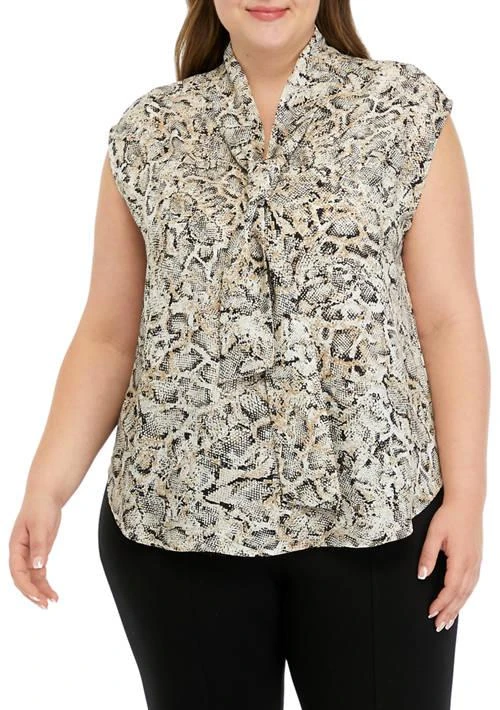 THE LIMITED Limited Womens Snake Print Short Sleeve Bow Blouse 1