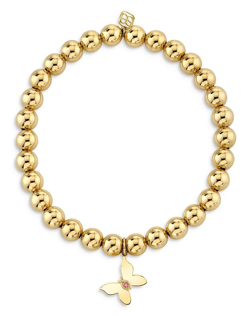 Sydney Evan 14K Yellow Gold Wicked Glinda Pink Sapphire Marquise Eye Butterfly Charm Beaded Bracelet 2